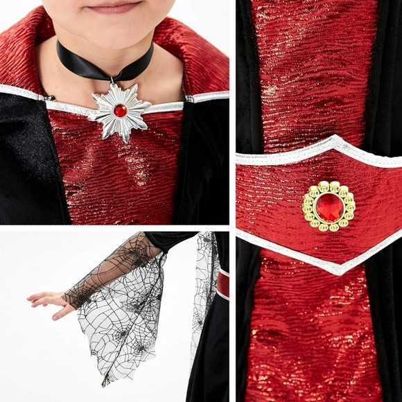 Girls Halloween Queen Vampire Costume Vampiress Dress Trick Or Treating Cosplay - Picture 6 of 16